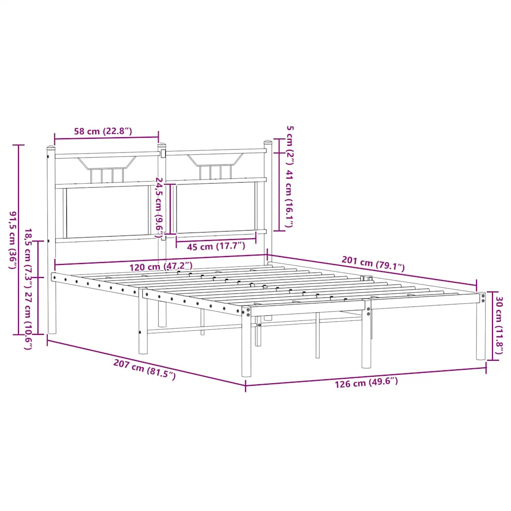 Bettgestell ohne Matratze Sonoma-Eiche 120x200 cm Holzwerkstoff