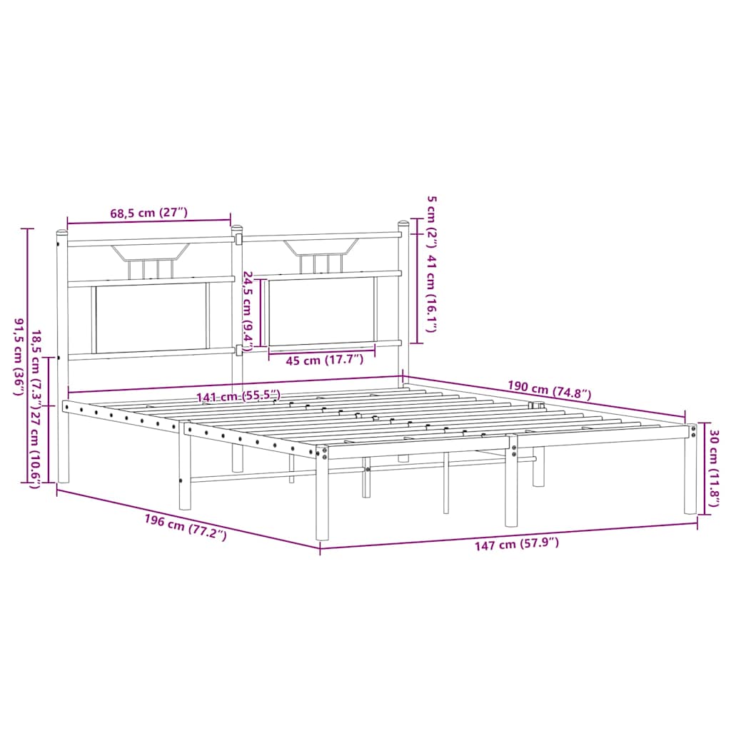 Bed frame without mattress Sonoma oak 140x190 cm wood material