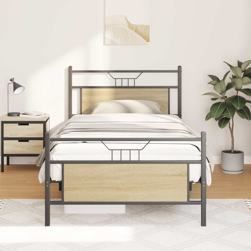 Bed frame without mattress Sonoma oak 100x190 cm wood material