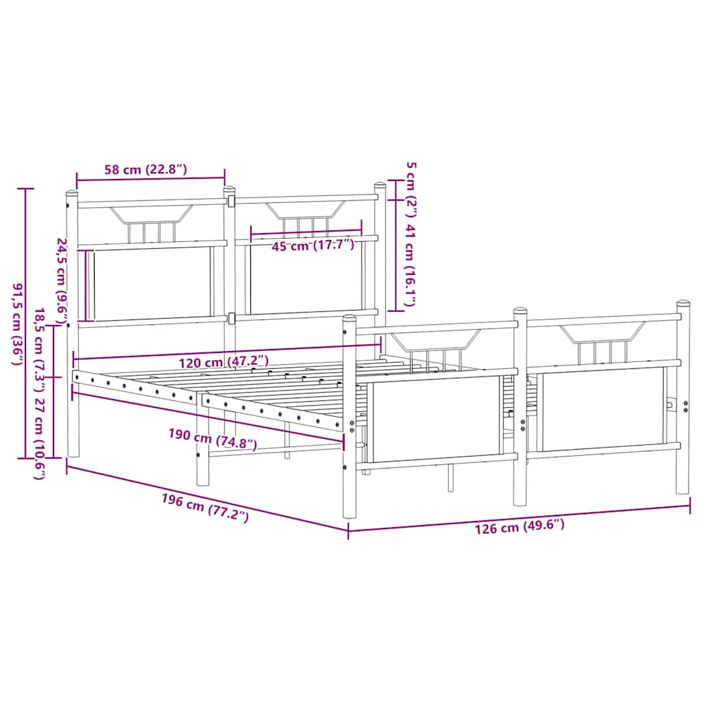 Bed frame without mattress Sonoma oak 120x190 cm wood material