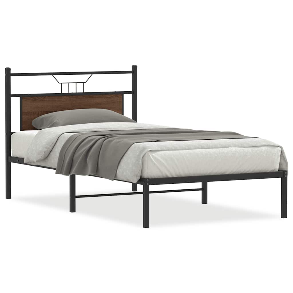 Bed frame without mattress brown oak look 107x203 cm