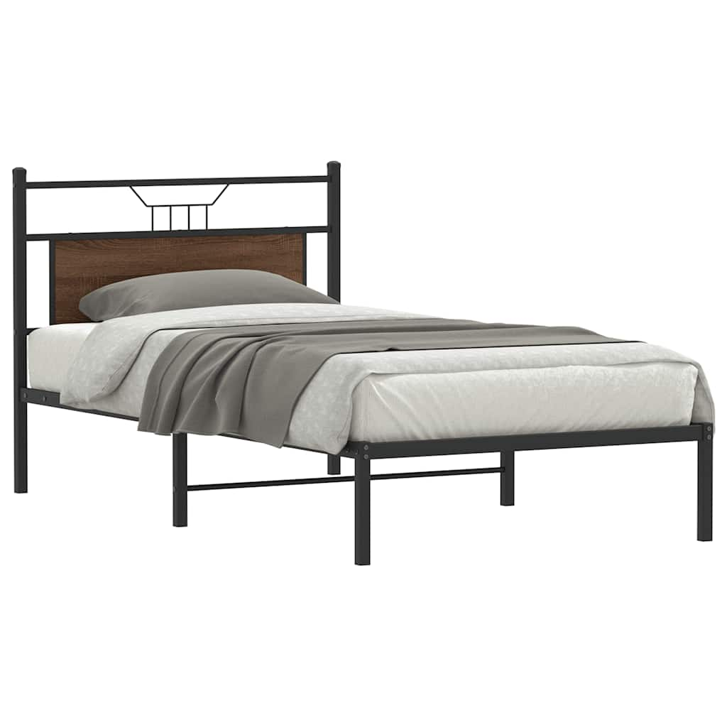 Bed frame without mattress brown oak look 107x203 cm