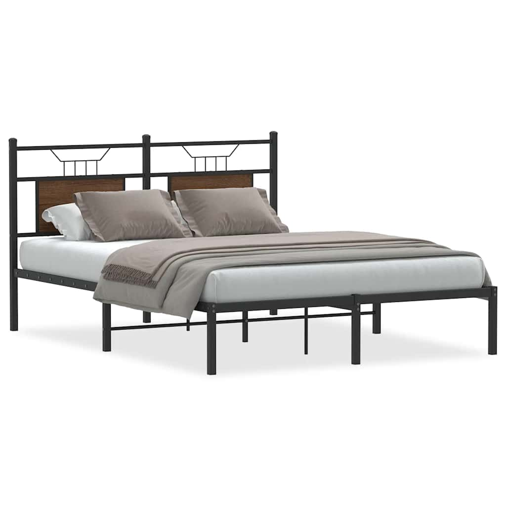 Bed frame without mattress brown oak 137x190 cm wood material