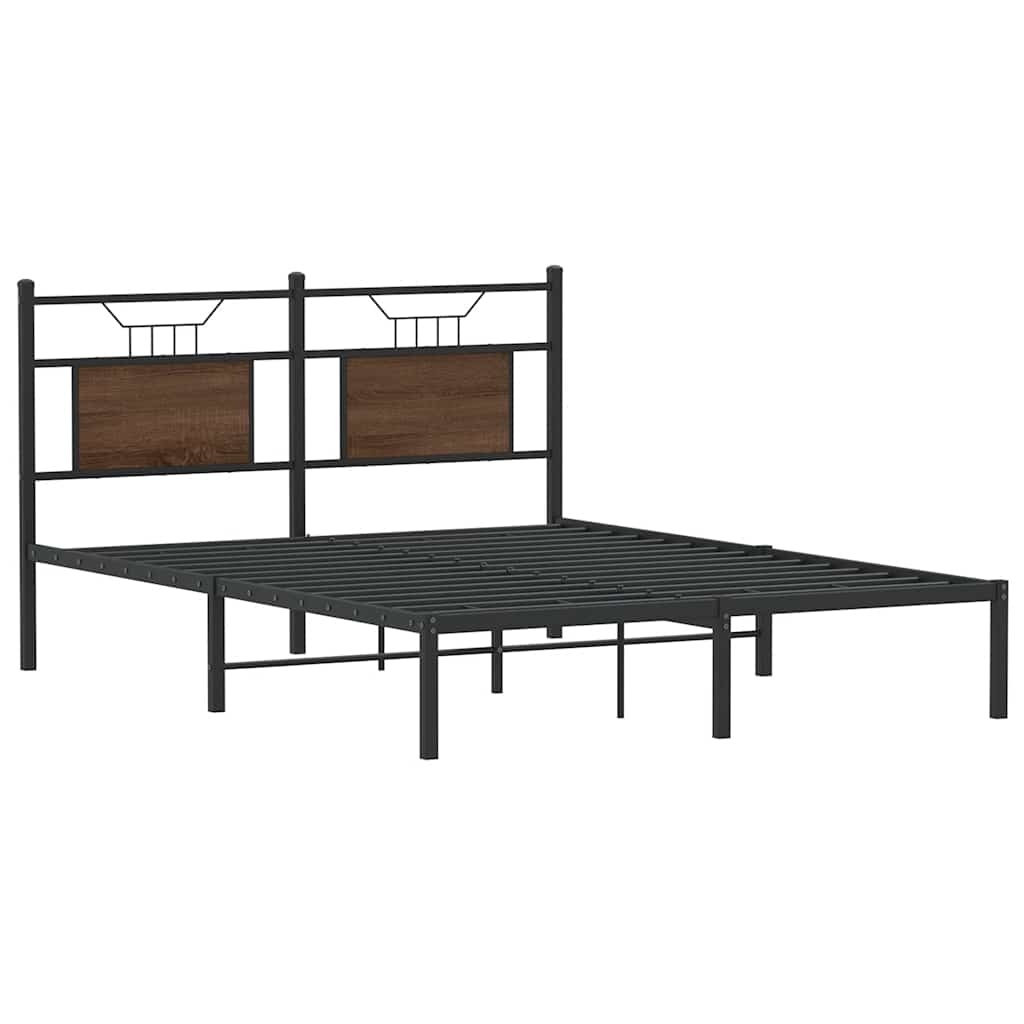 Bed frame without mattress brown oak 137x190 cm wood material