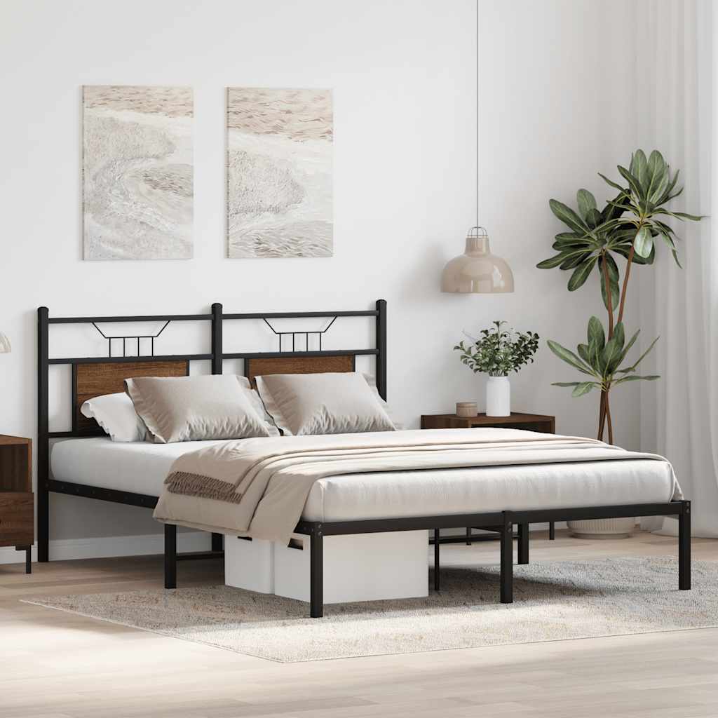 Bed frame without mattress brown oak 137x190 cm wood material