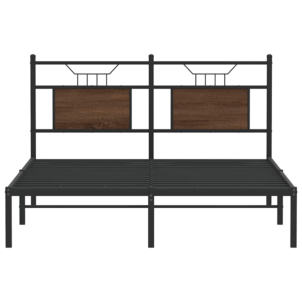 Bed frame without mattress brown oak 137x190 cm wood material