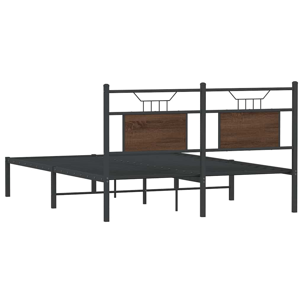 Bed frame without mattress brown oak 137x190 cm wood material