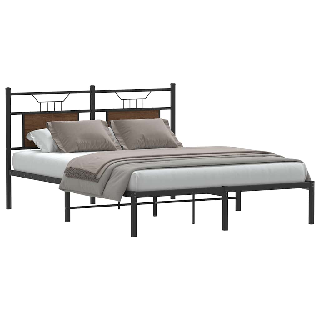 Bed frame without mattress brown oak 137x190 cm wood material