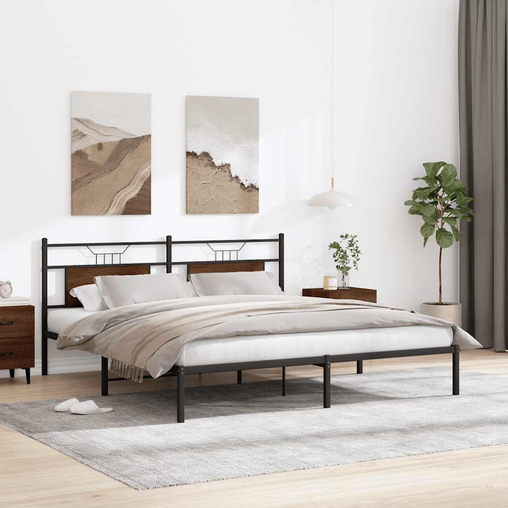 Bed frame without mattress brown oak look 183x203 cm