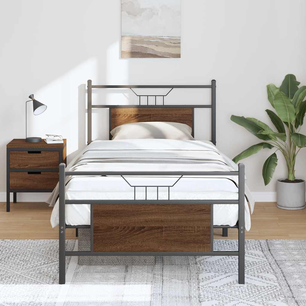 Bed frame without mattress brown oak 80x200 cm wood material