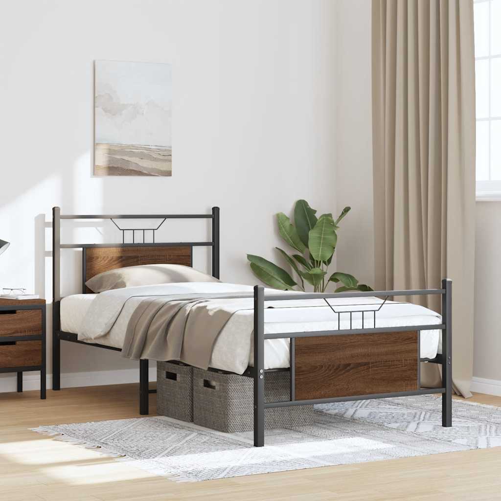 Bed frame without mattress brown oak 80x200 cm wood material