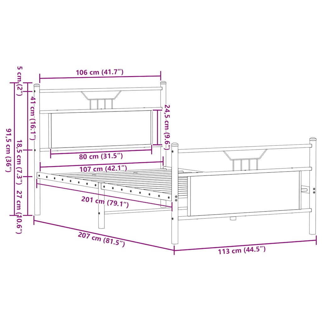 Bettgestell ohne Matratze Braun Eichen-Optik 107x203 cm