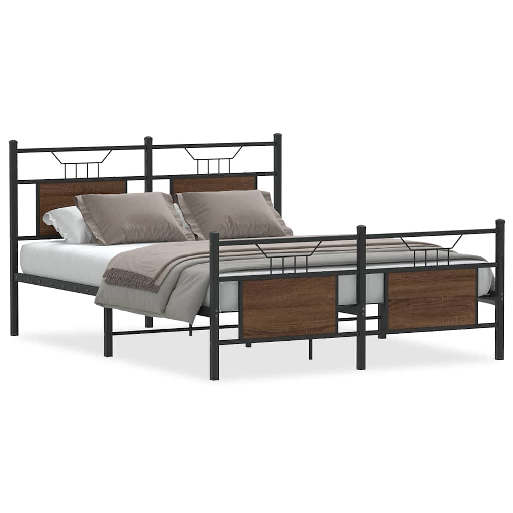 Bed frame without mattress brown oak 140x200 cm wood material