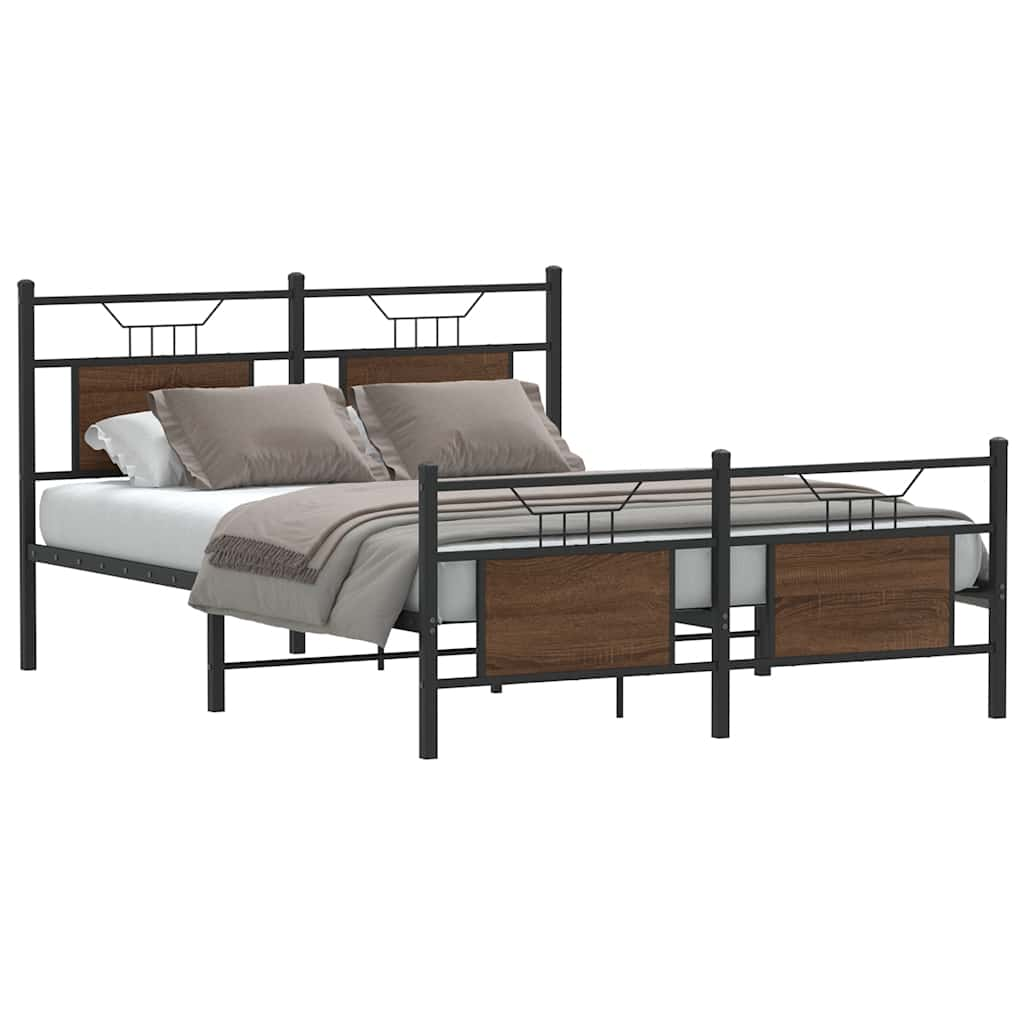 Bed frame without mattress brown oak 140x200 cm wood material