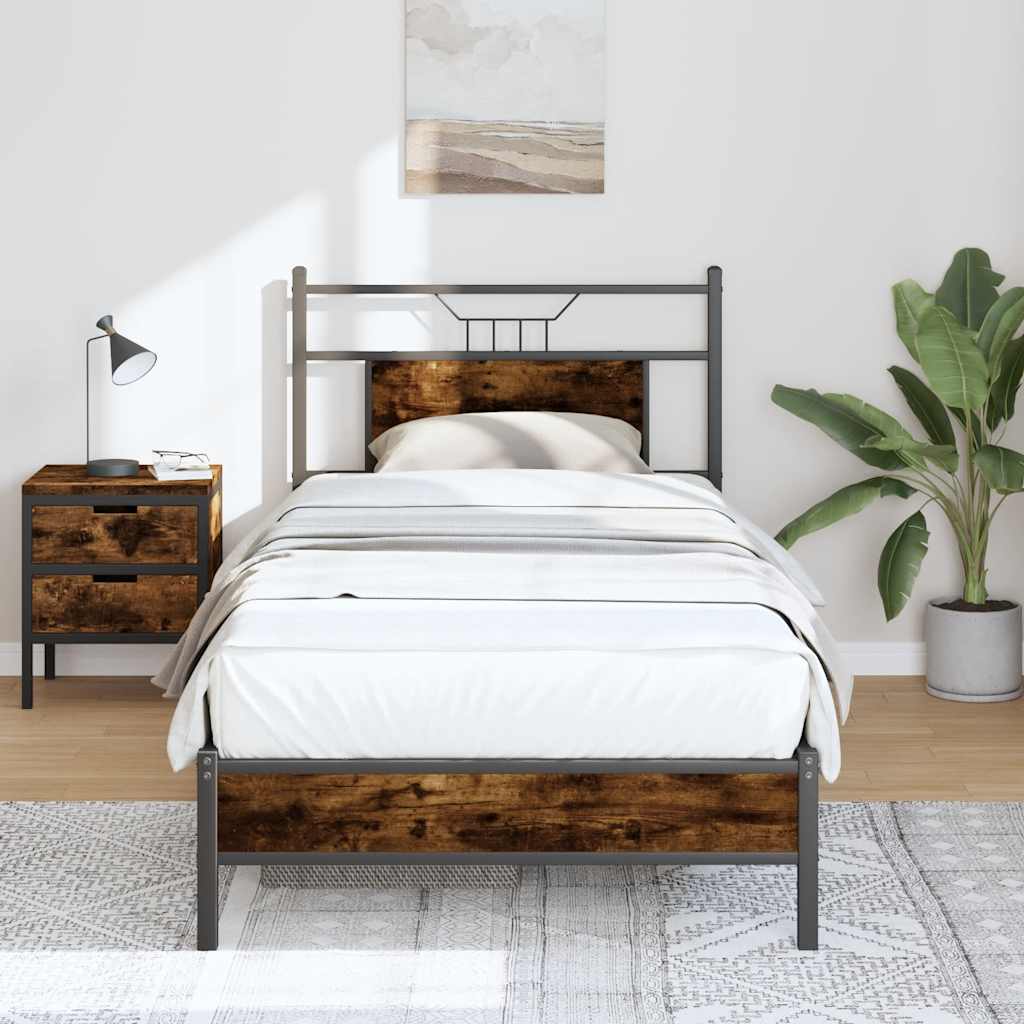 Bed frame without mattress smoked oak 75x190 cm wood material