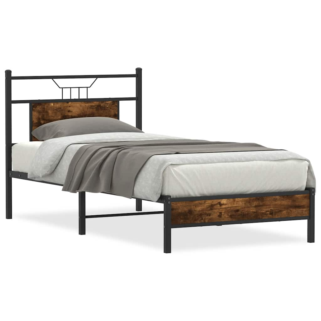 Bed frame without mattress smoked oak 90x190 cm wood material