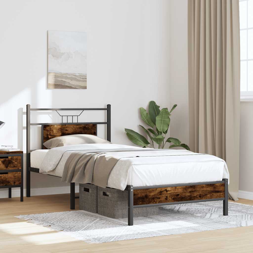 Bed frame without mattress smoked oak 90x190 cm wood material