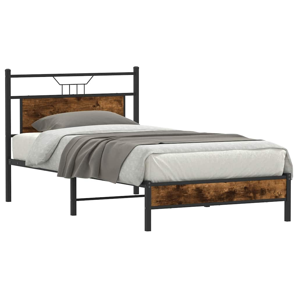 Bed frame without mattress smoked oak 100x200 cm wood material