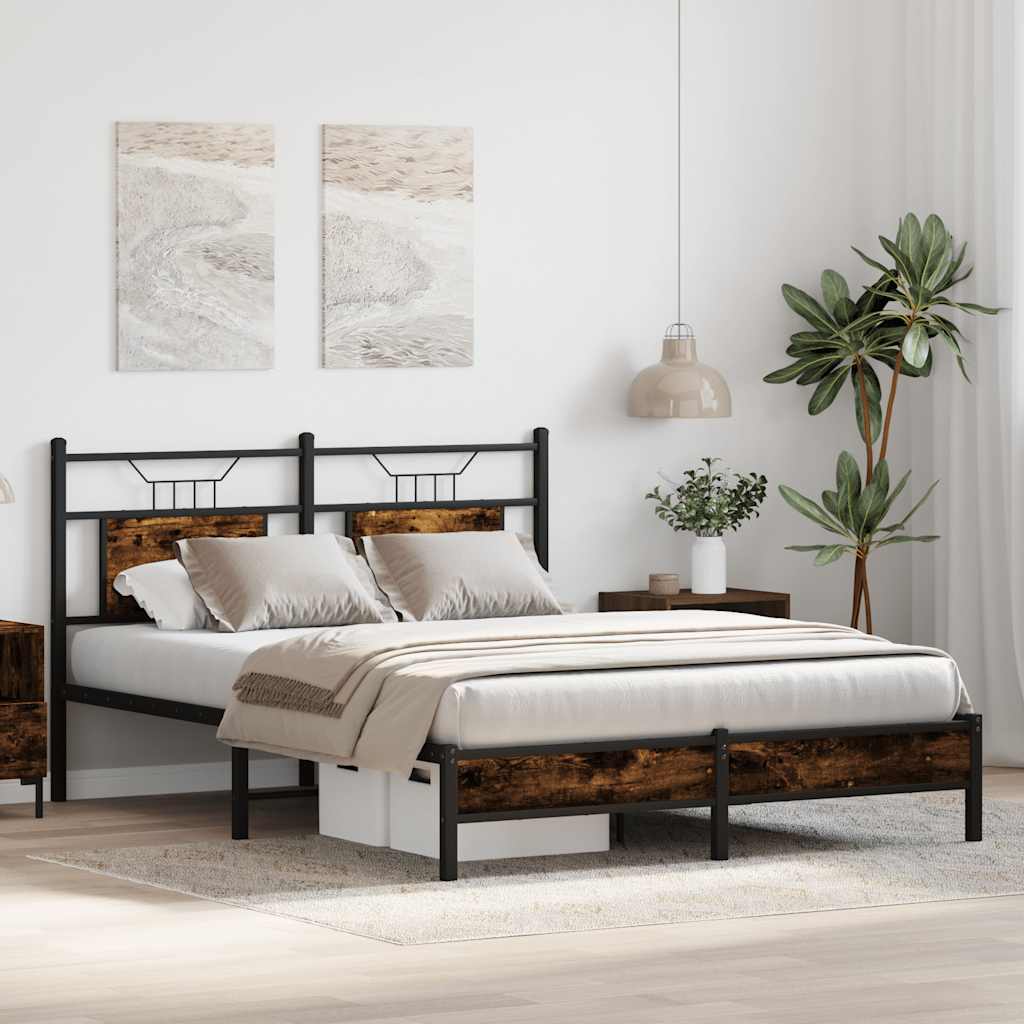 Bed frame without mattress smoked oak 140x190 cm wood material