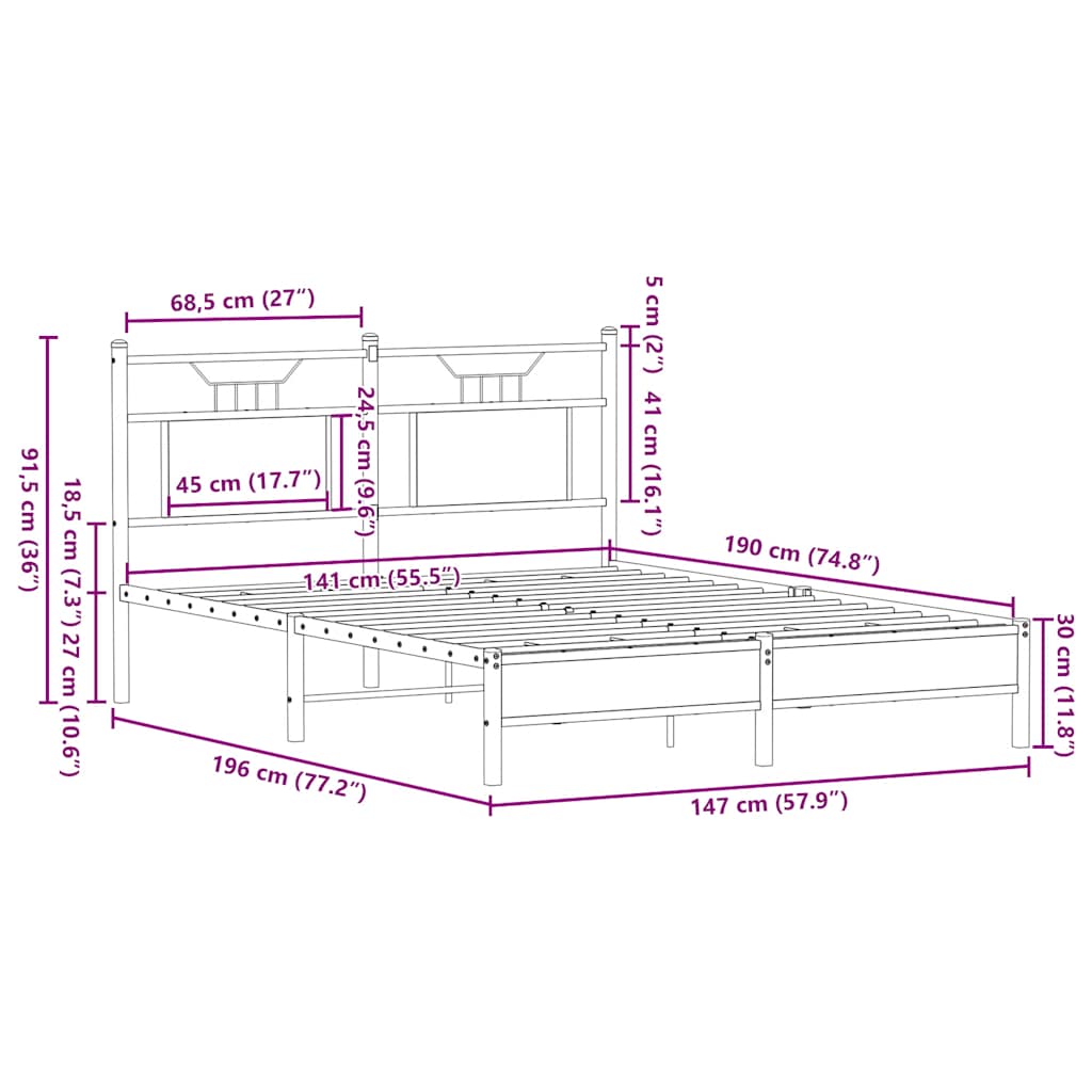 Bed frame without mattress smoked oak 140x190 cm wood material