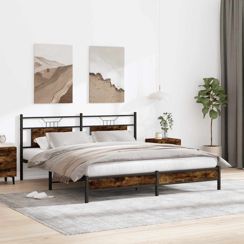 Bed frame without mattress smoked oak 183x213 cm wood material