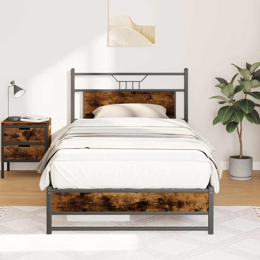 Bed frame without mattress smoked oak 100x190 cm wood material