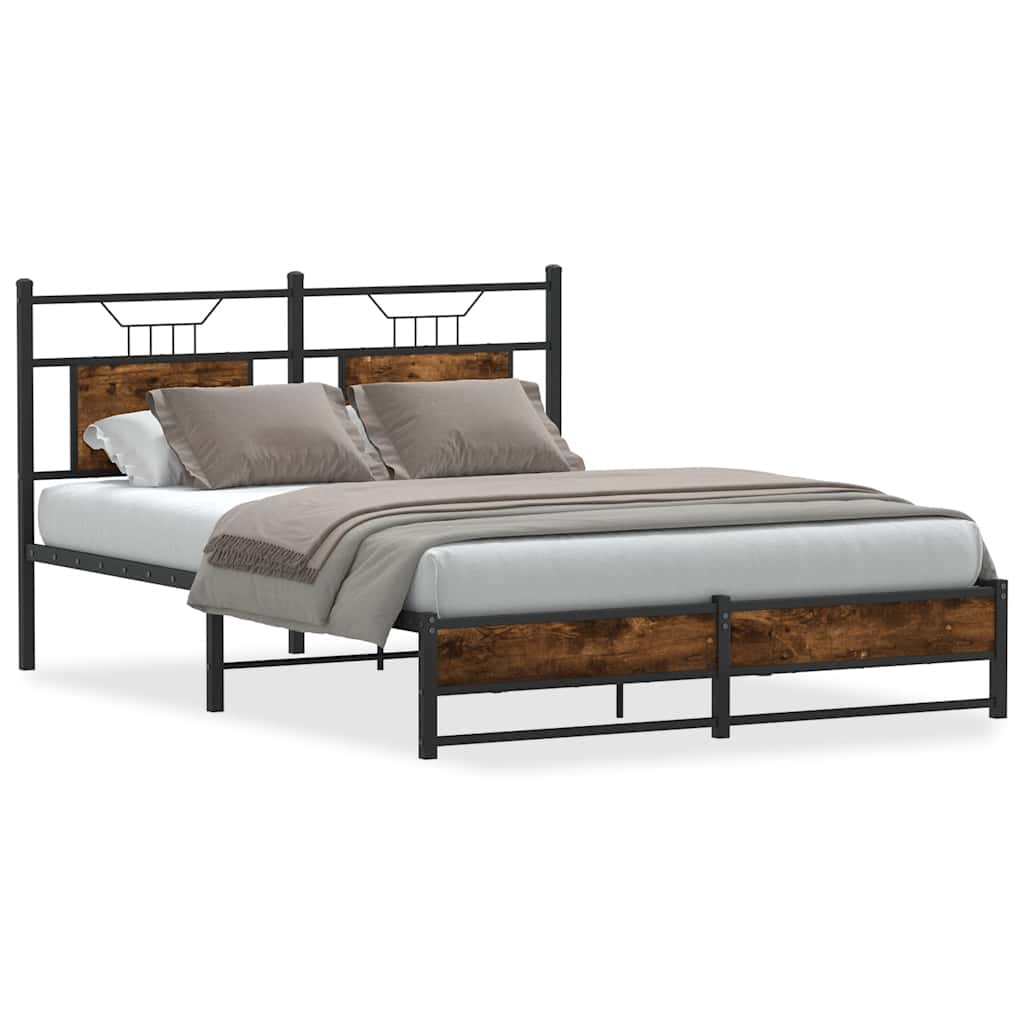 Bed frame without mattress smoked oak 137x190 cm wood material