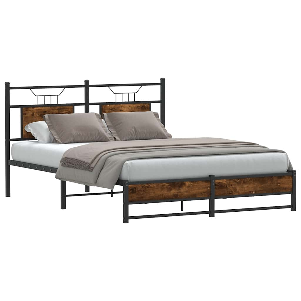 Bed frame without mattress smoked oak 137x190 cm wood material