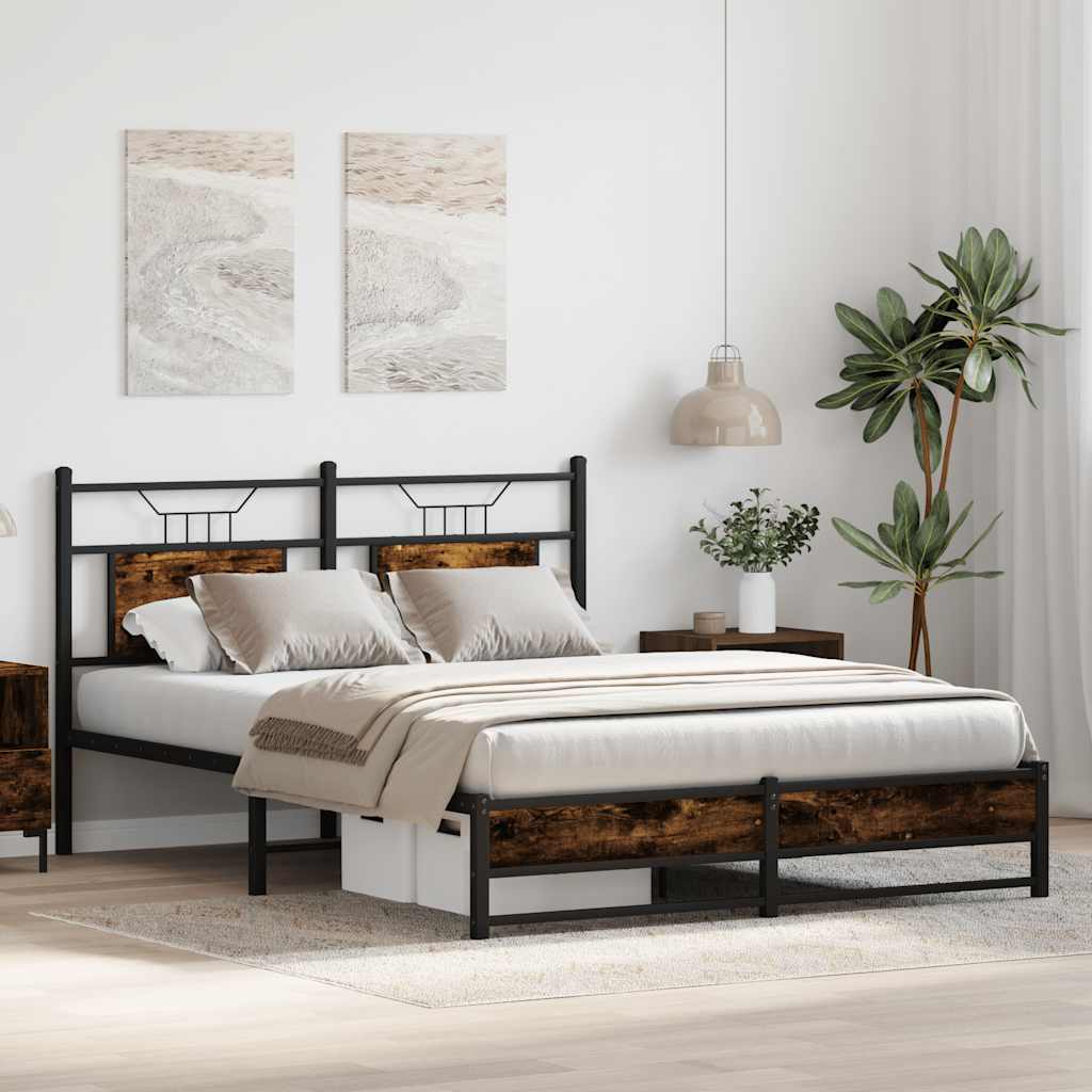 Bed frame without mattress smoked oak 137x190 cm wood material