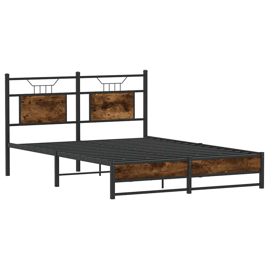 Bed frame without mattress smoked oak 137x190 cm wood material