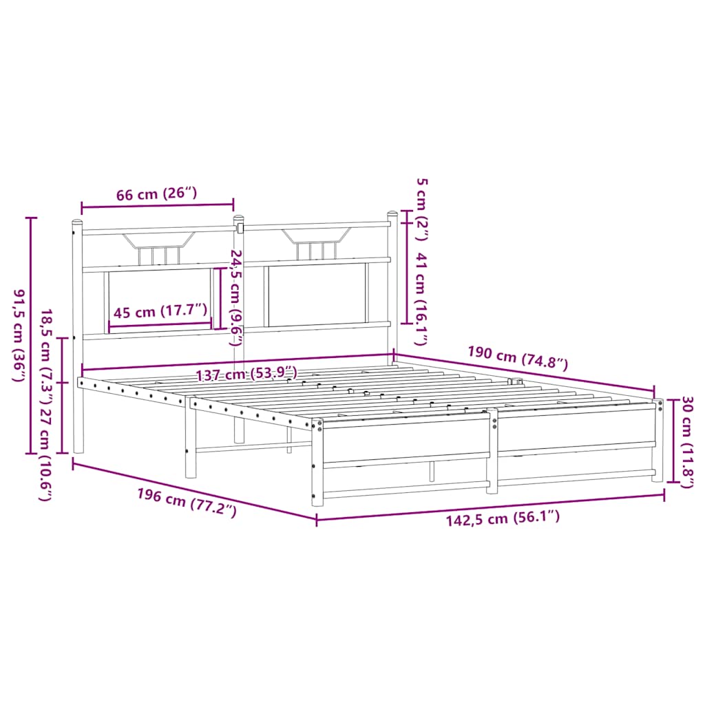 Bed frame without mattress smoked oak 137x190 cm wood material