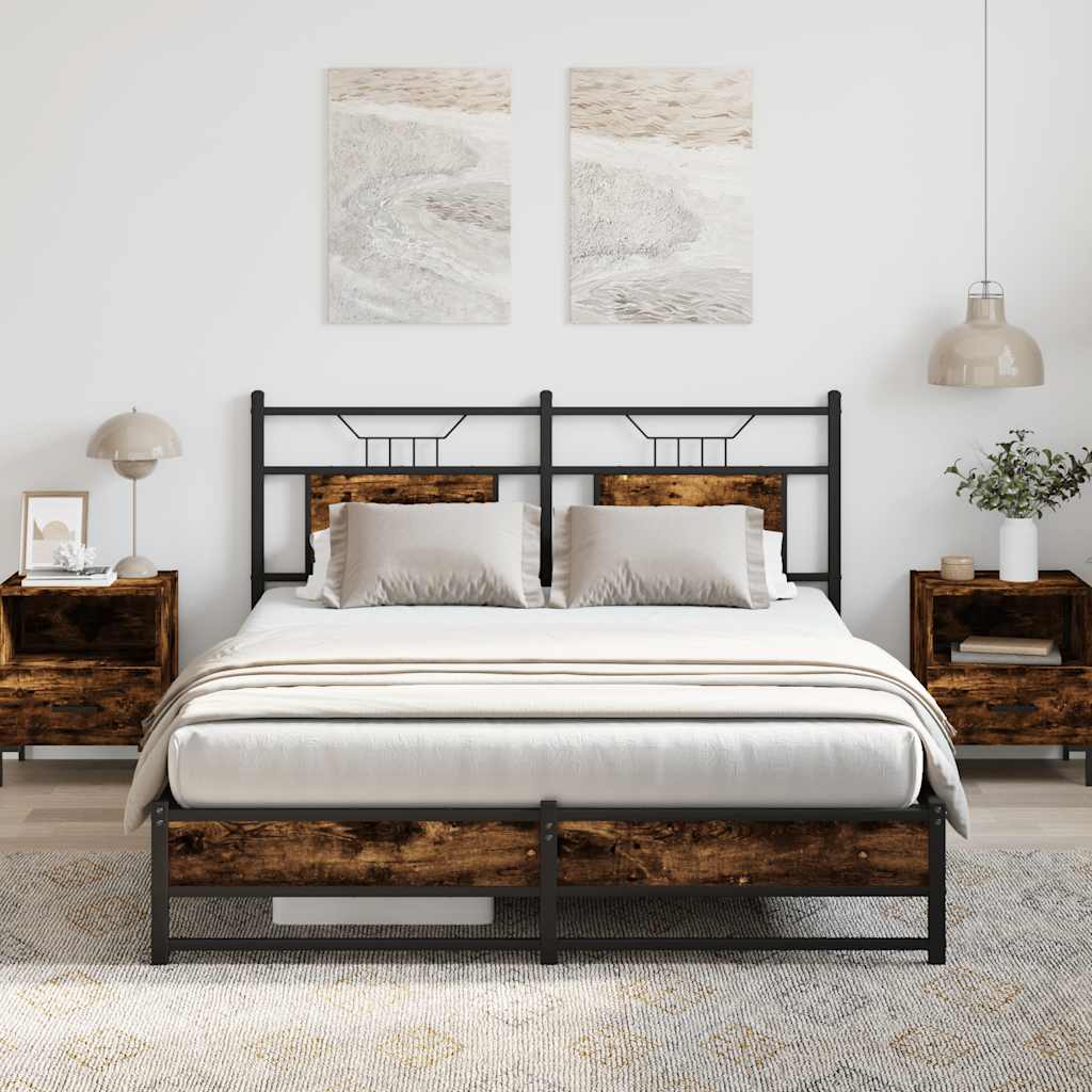 Bed frame without mattress smoked oak 137x190 cm wood material