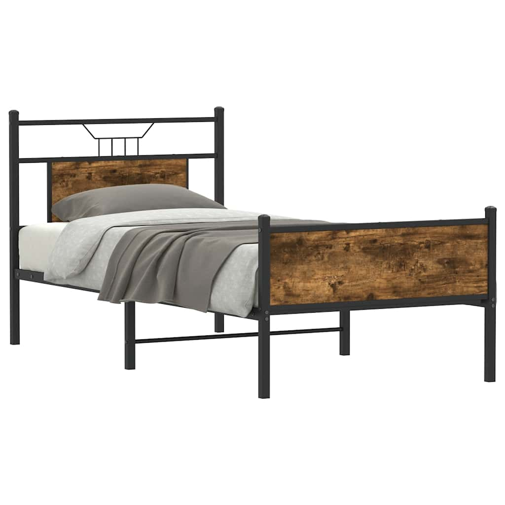 Bed frame without mattress smoked oak 75x190 cm wood material