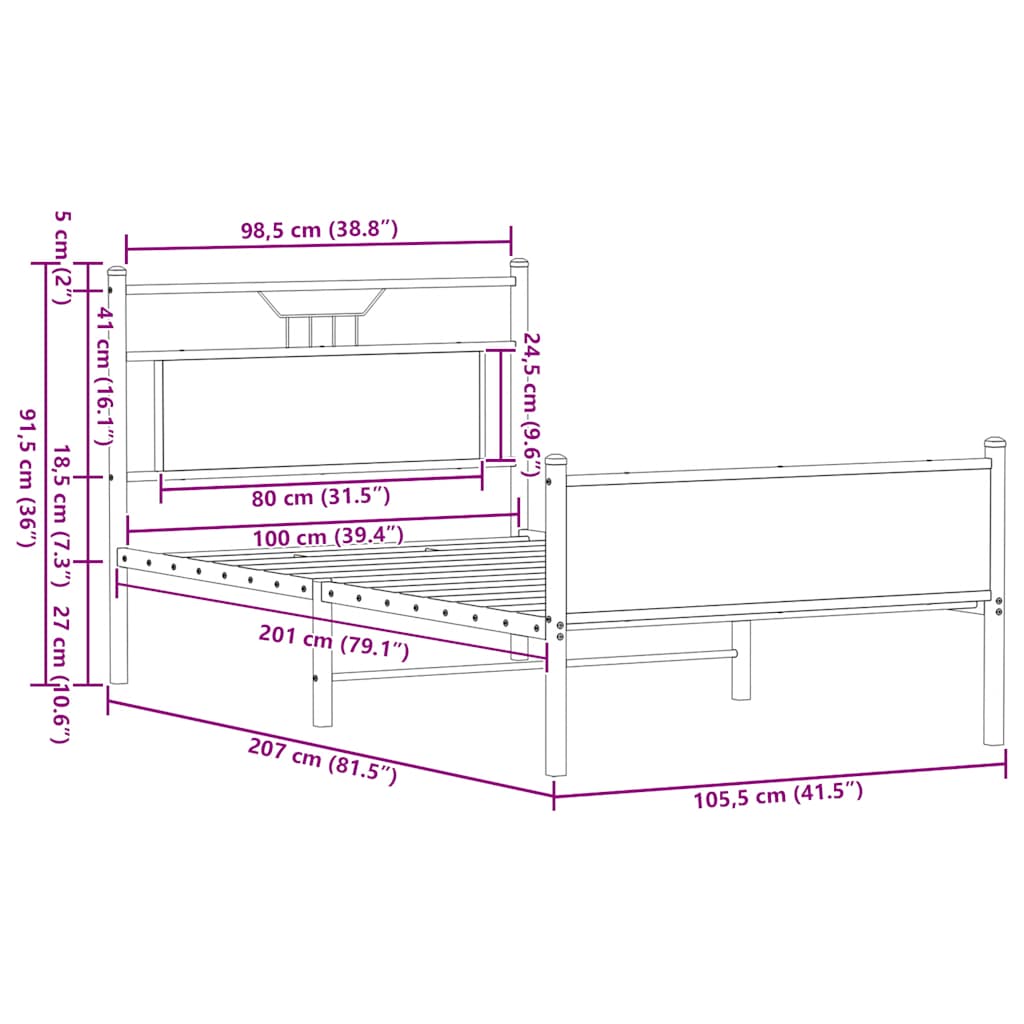 Bettgestell ohne Matratze Räuchereiche 100x200 cm Holzwerkstoff