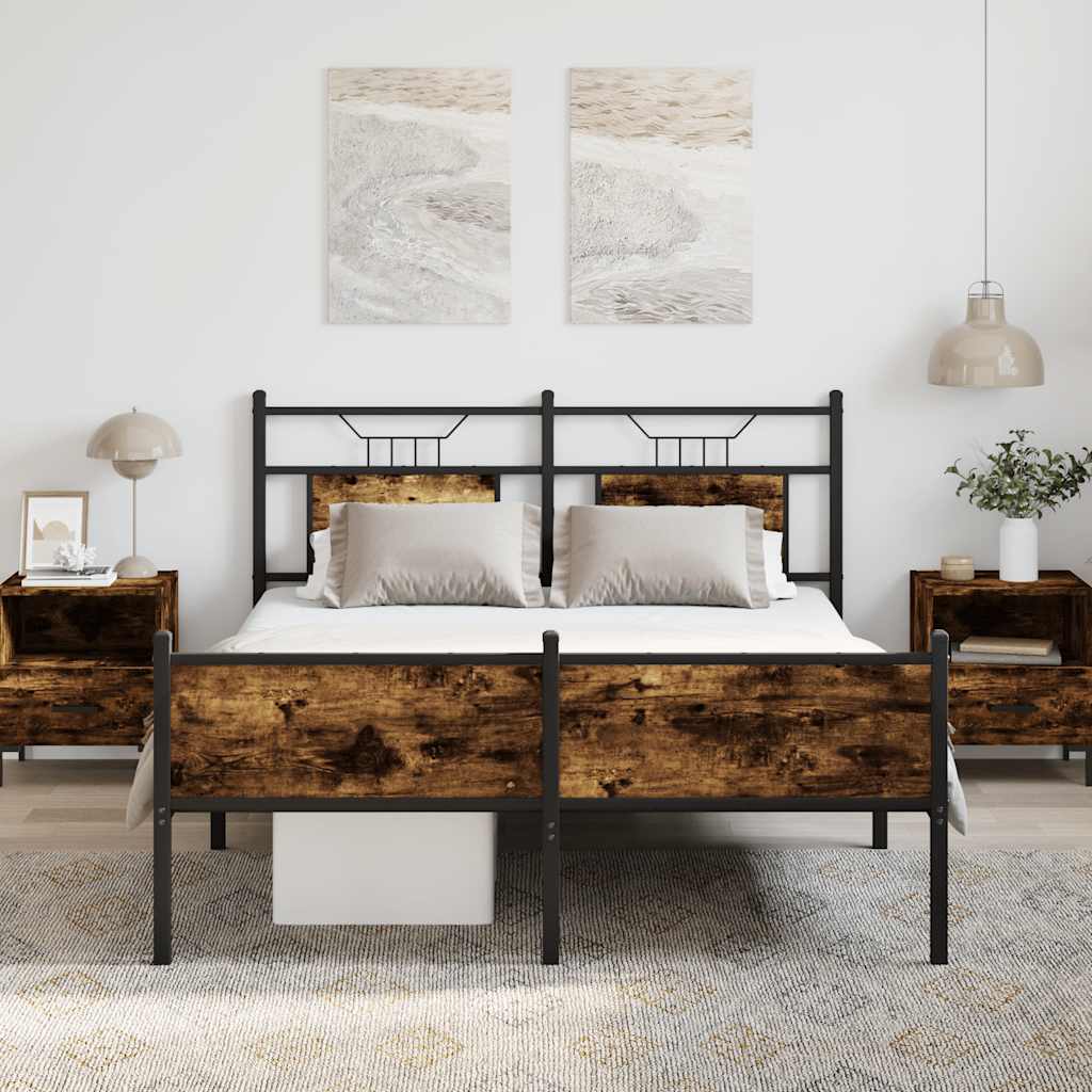 Bed frame without mattress smoked oak 140x190 cm wood material