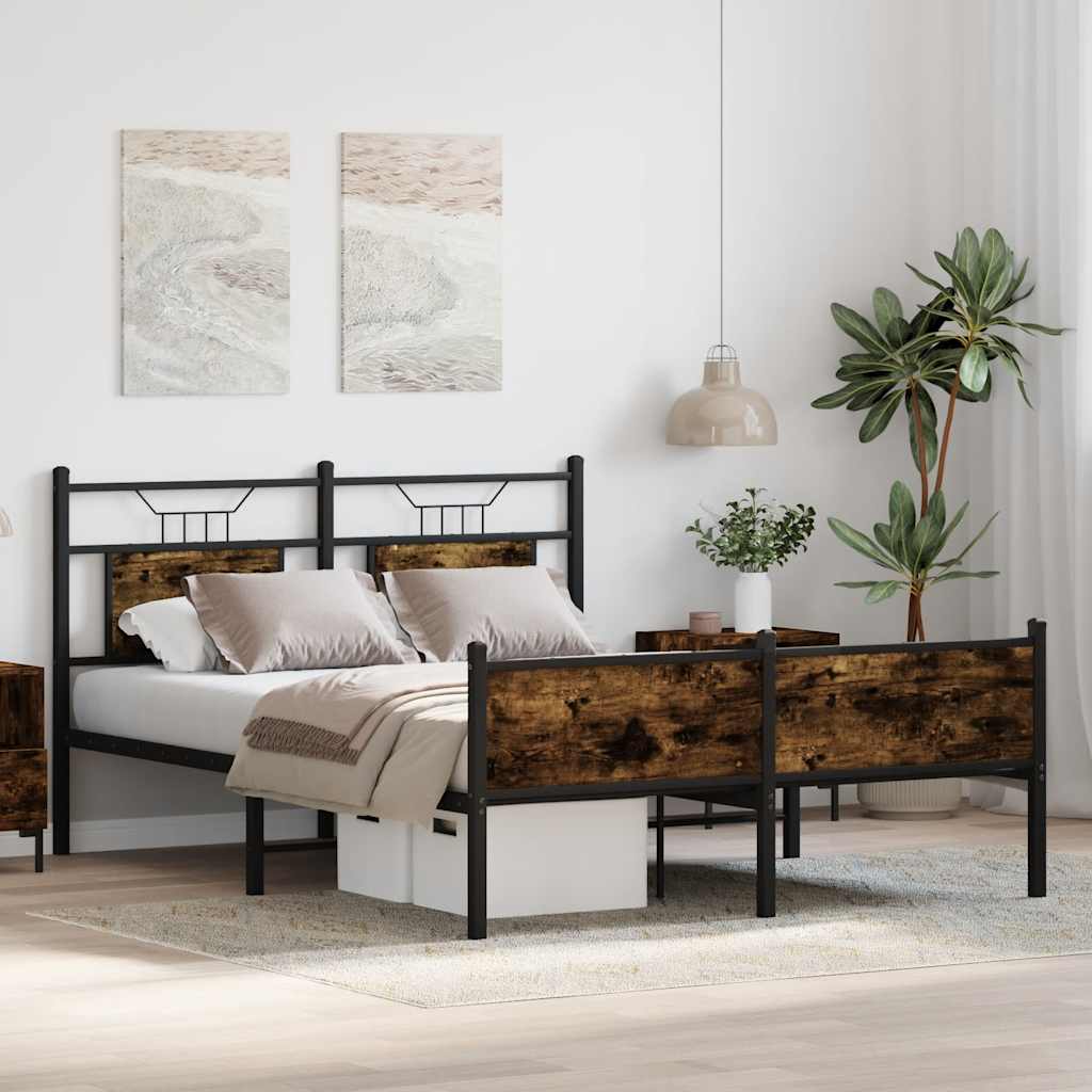 Bed frame without mattress smoked oak 140x190 cm wood material