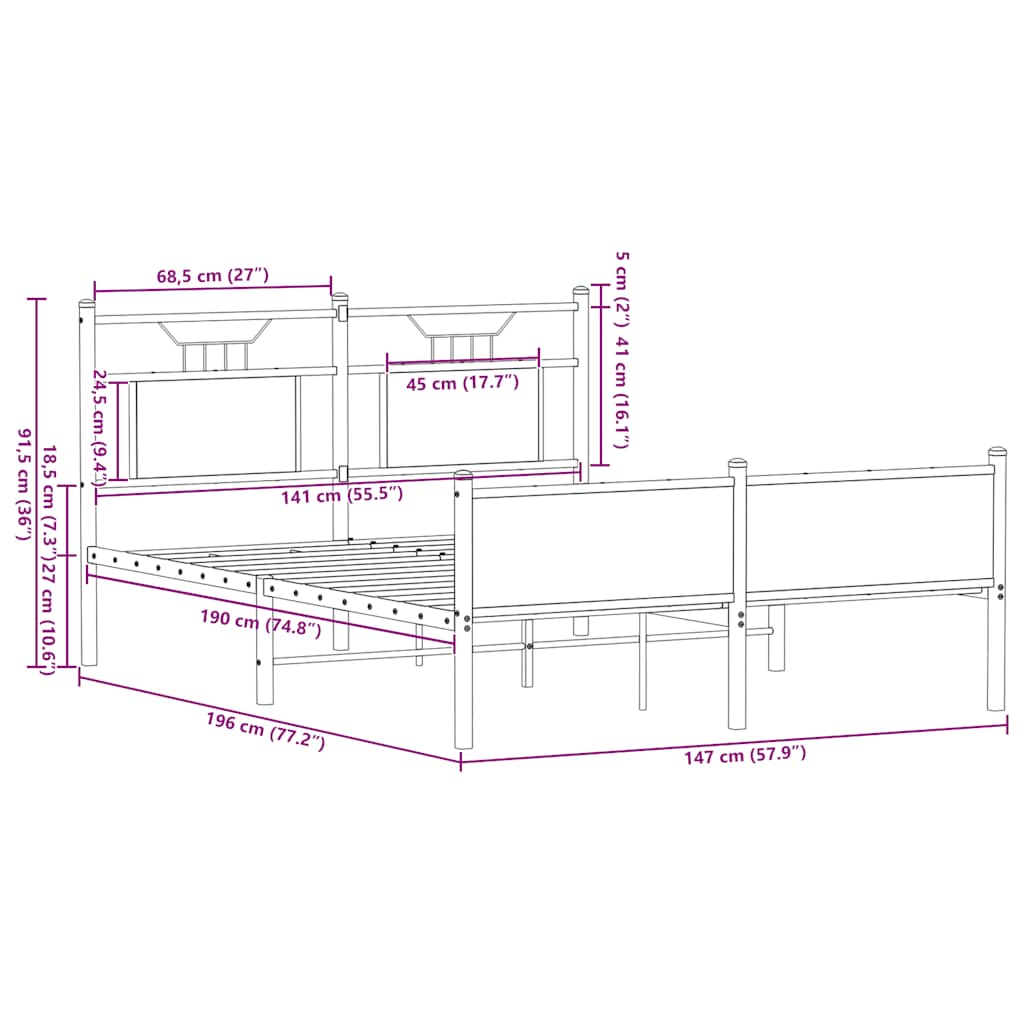 Bettgestell ohne Matratze Räuchereiche 140x190 cm Holzwerkstoff