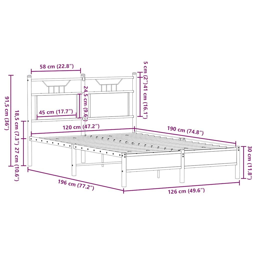 Bed frame without mattress Sonoma oak 120x190 cm wood material