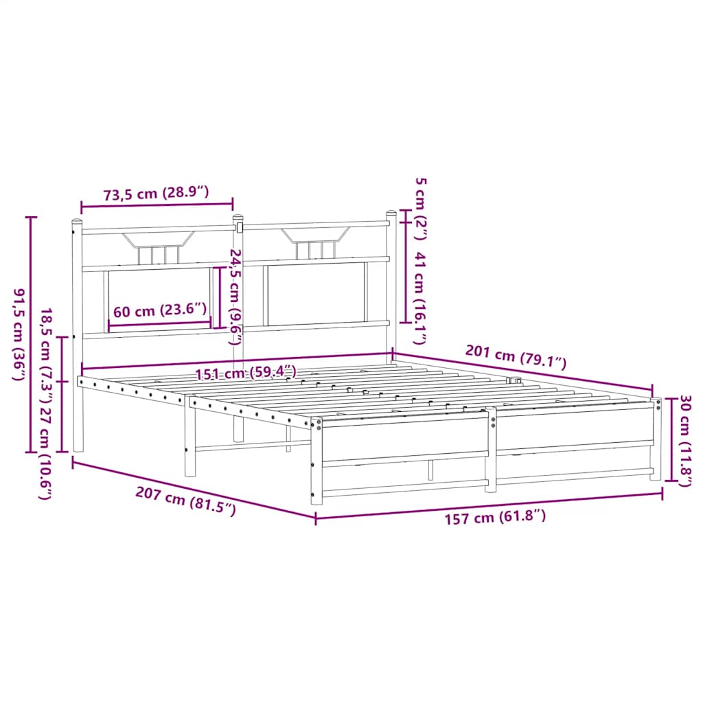 Bettgestell ohne Matratze Sonoma-Eiche 150x200 cm Holzwerkstoff