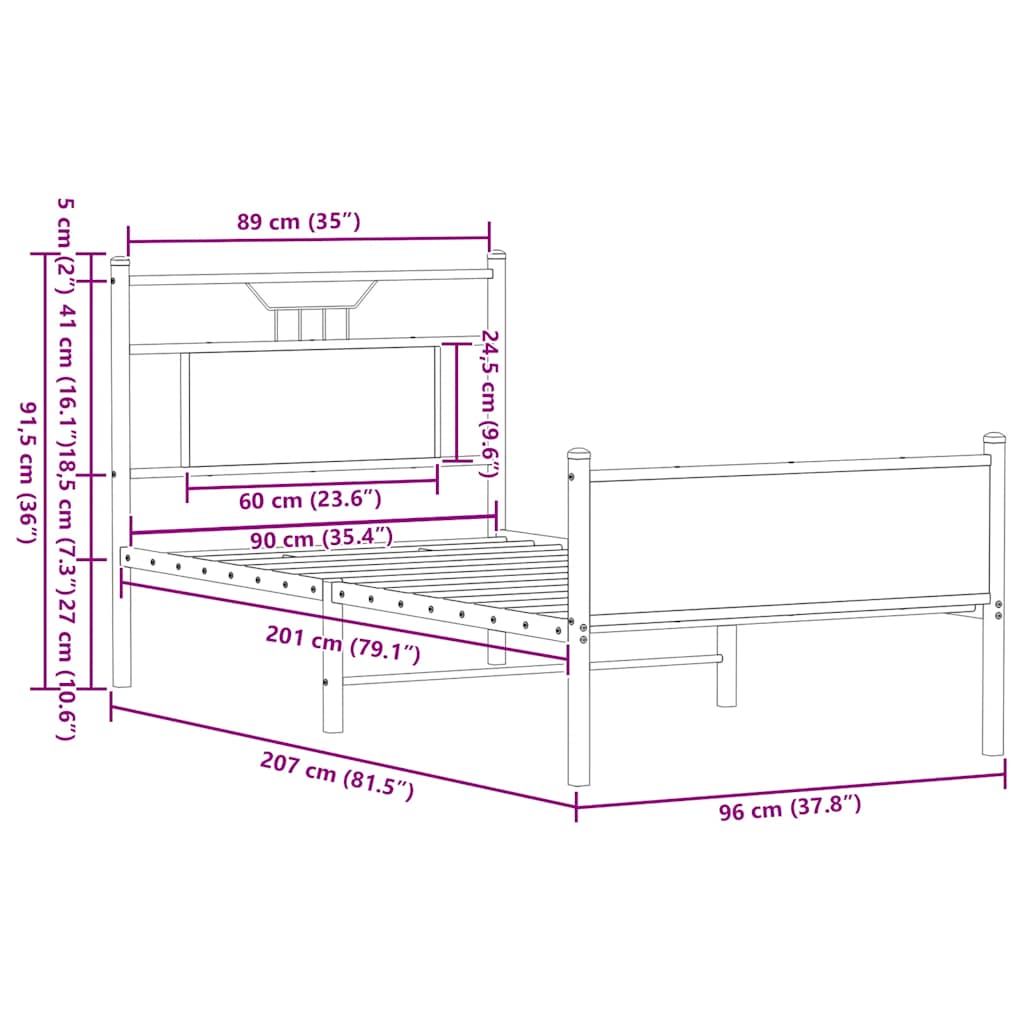 Bed frame without mattress Sonoma oak 90x200 cm wood material