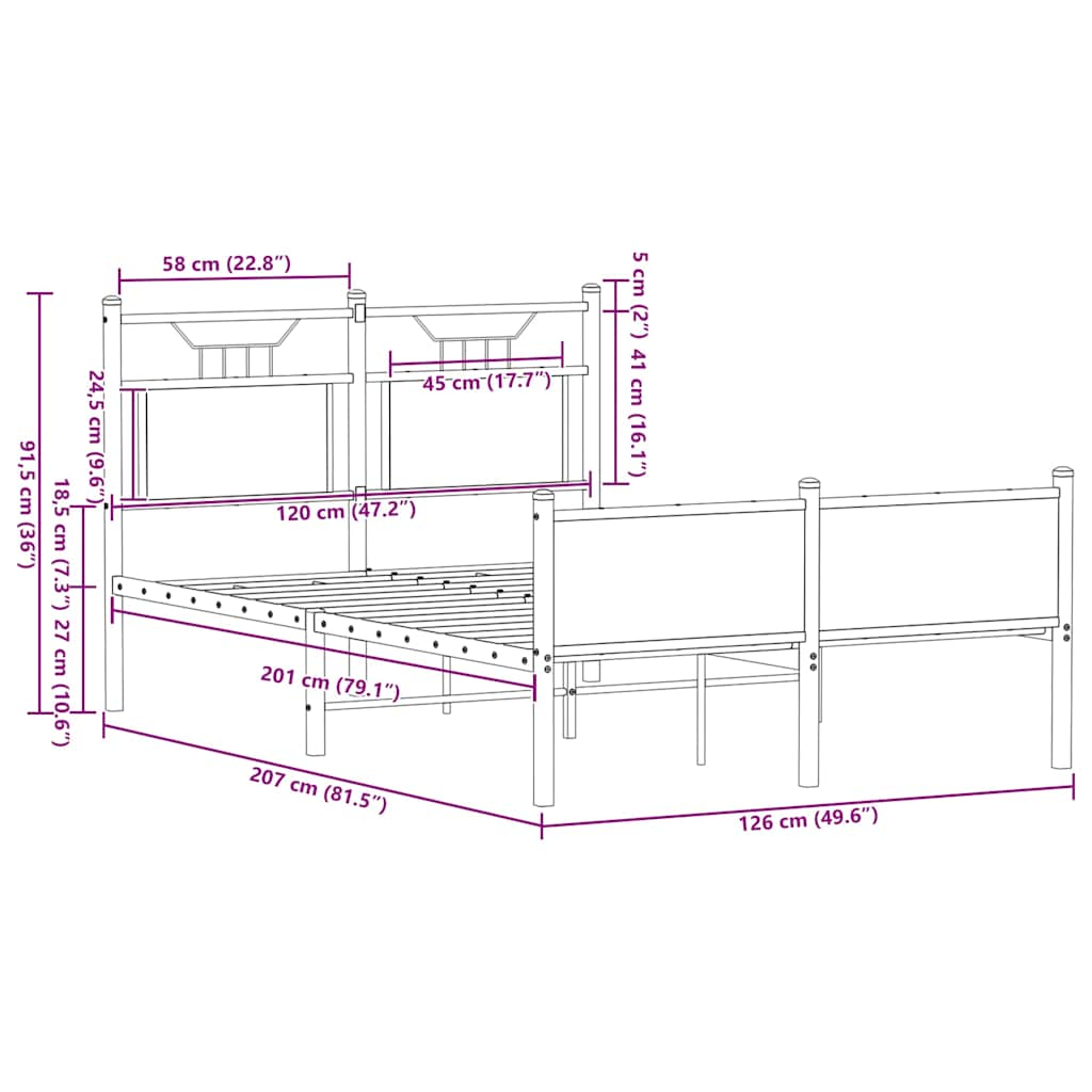 Bed frame without mattress Sonoma oak 120x200 cm wood material