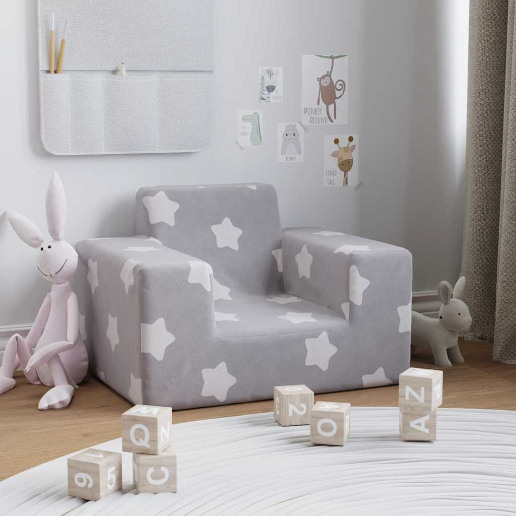 Children's Sofa Light Grey with Stars Soft Plush