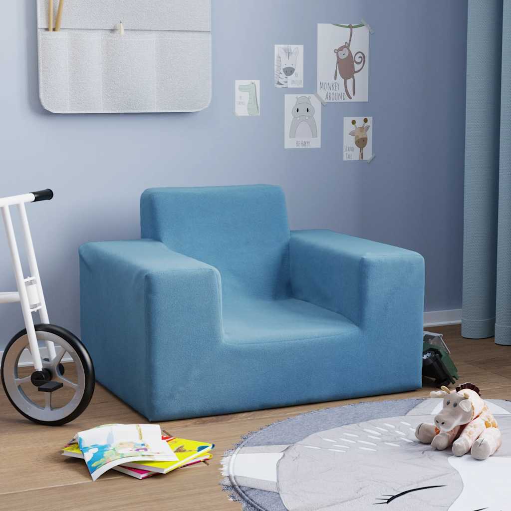 Kindersofa Blau Weich Plüsch