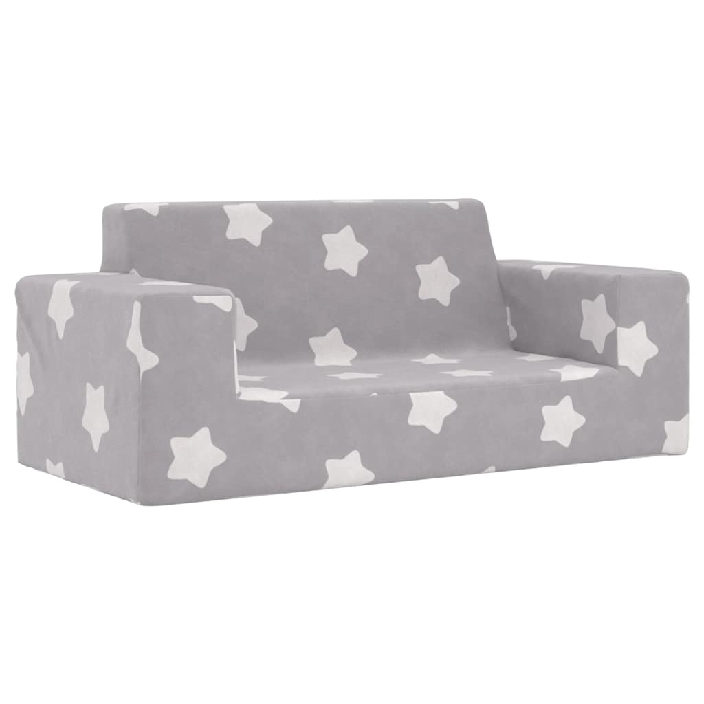 Children's Sofa 2-Seater Light Grey with Stars Soft Plush