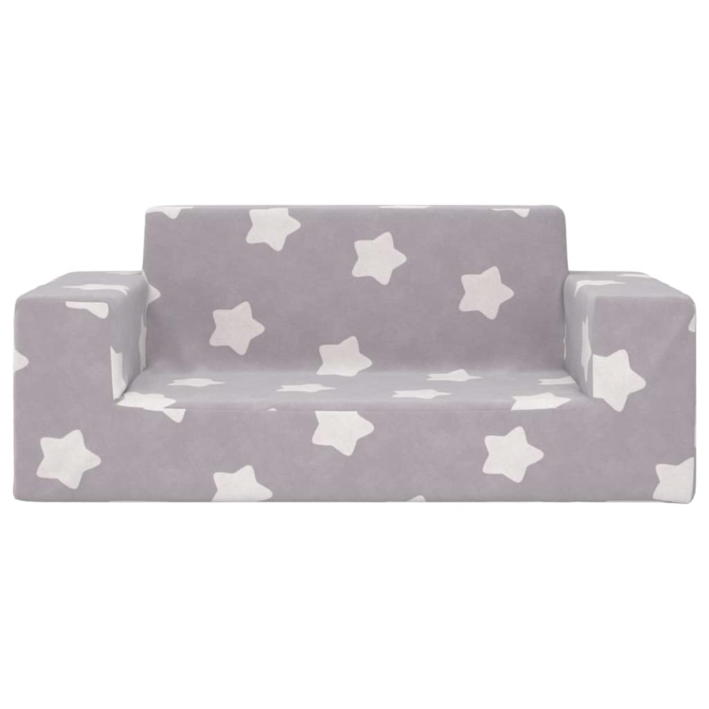 Children's Sofa 2-Seater Light Grey with Stars Soft Plush