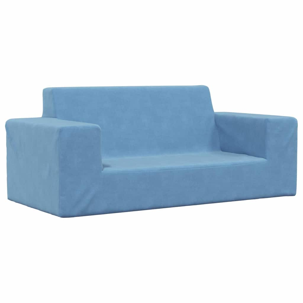 Children's Sofa 2-Seater Blue Soft Plush