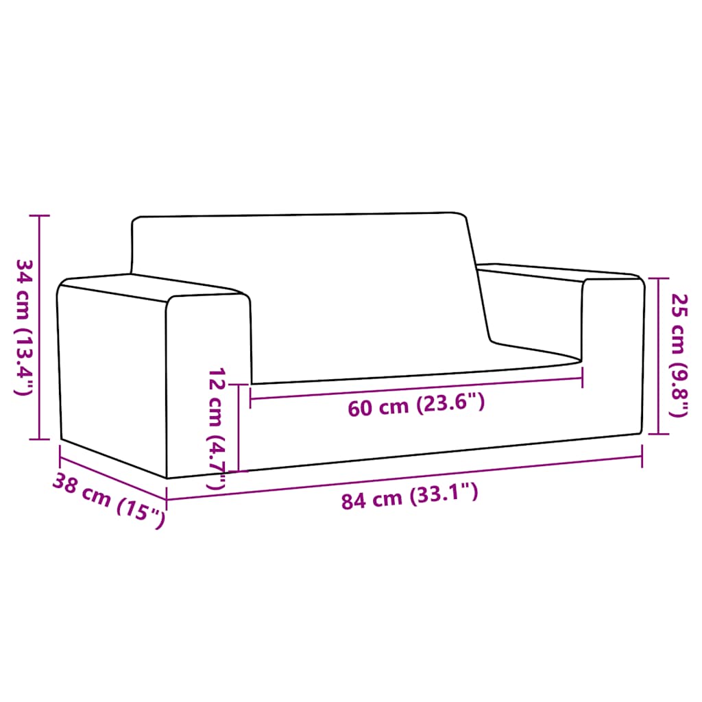 Children's Sofa 2-Seater Blue Soft Plush