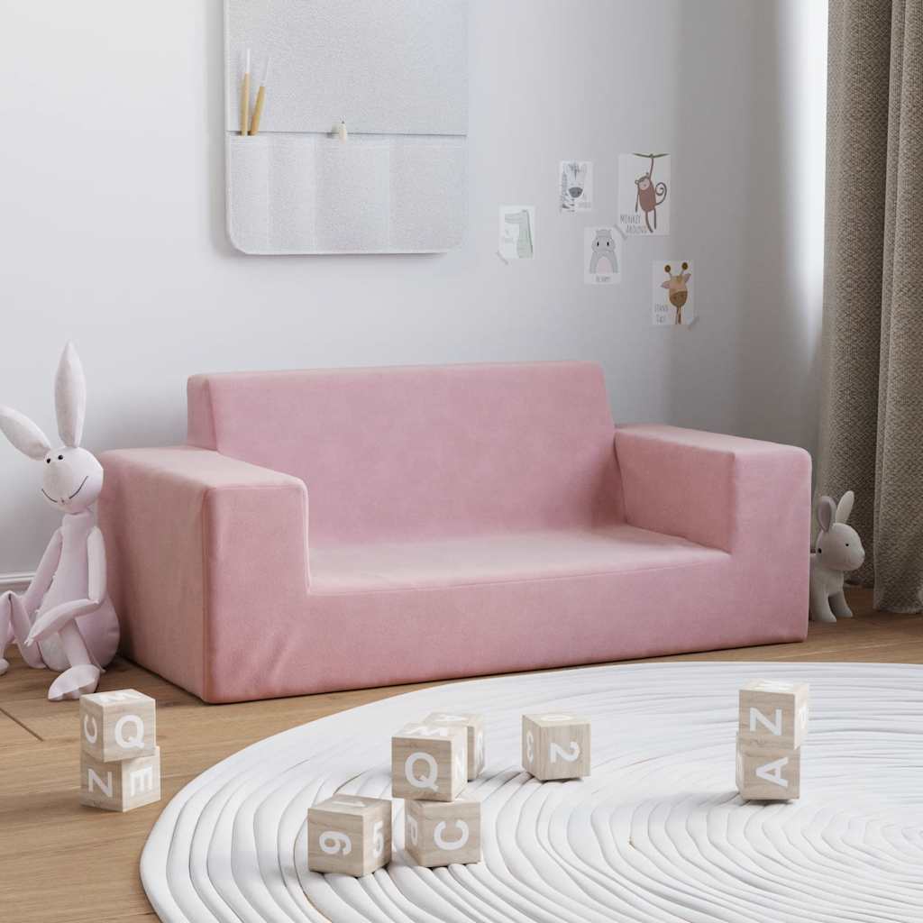 Children's Sofa 2-Seater Pink Soft Plush