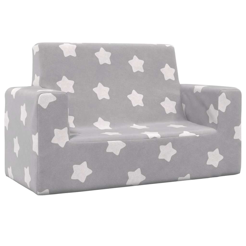 Children's Sofa 2-Seater Light Grey with Stars Soft Plush