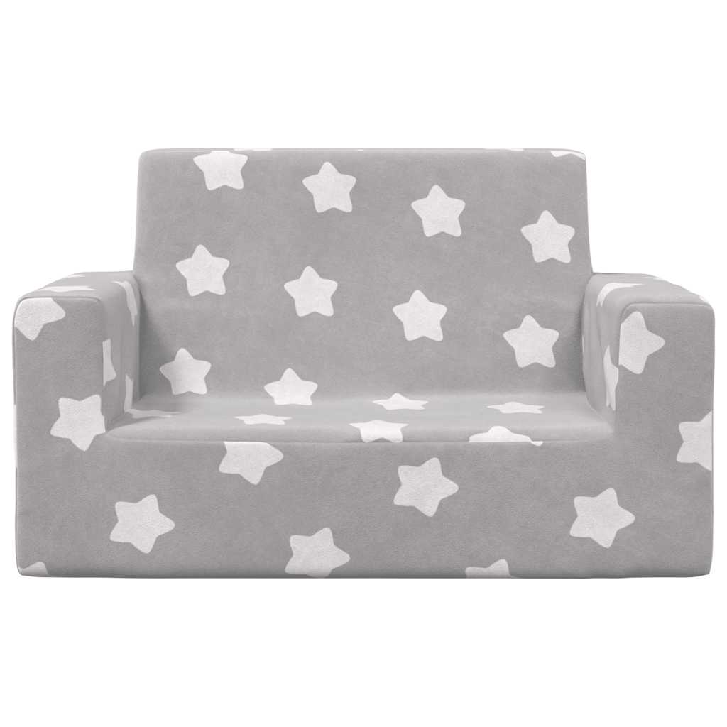 Children's Sofa 2-Seater Light Grey with Stars Soft Plush